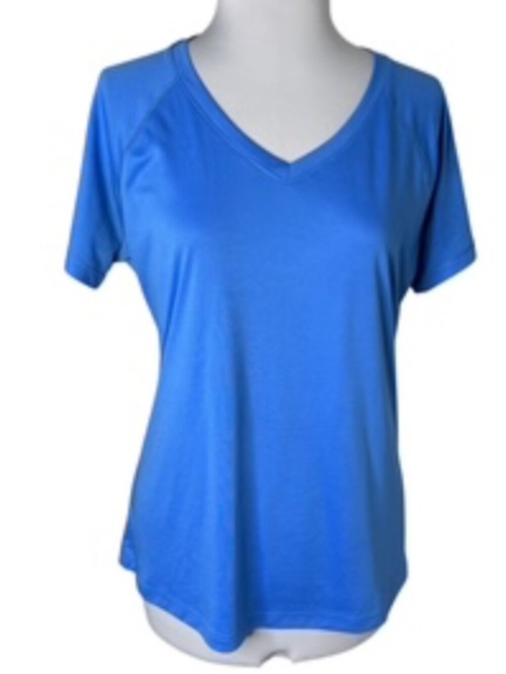 Raglan Short Sleeve V-Neck Bright Blu Tee-Shirt